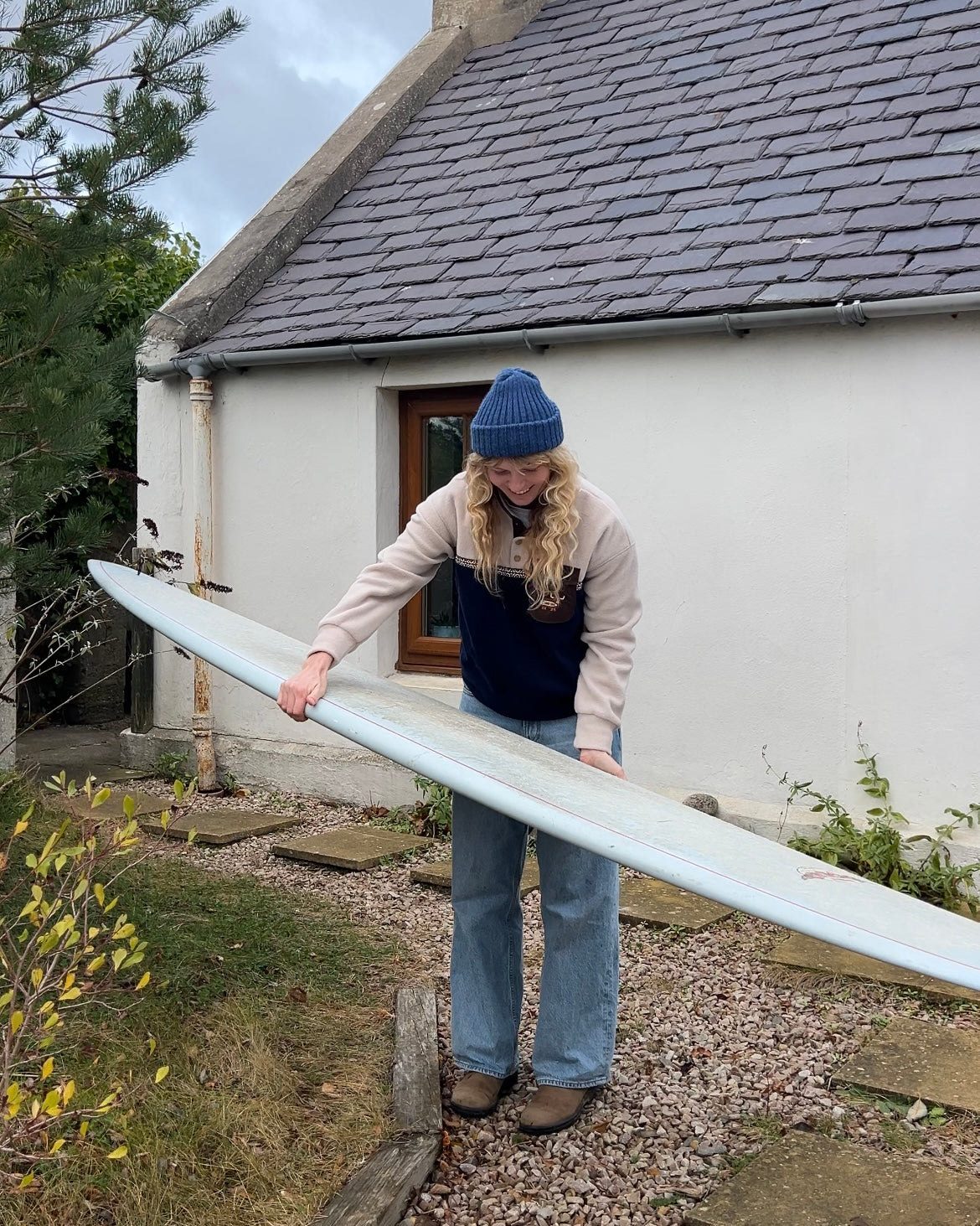 Beige and Navy with Braid